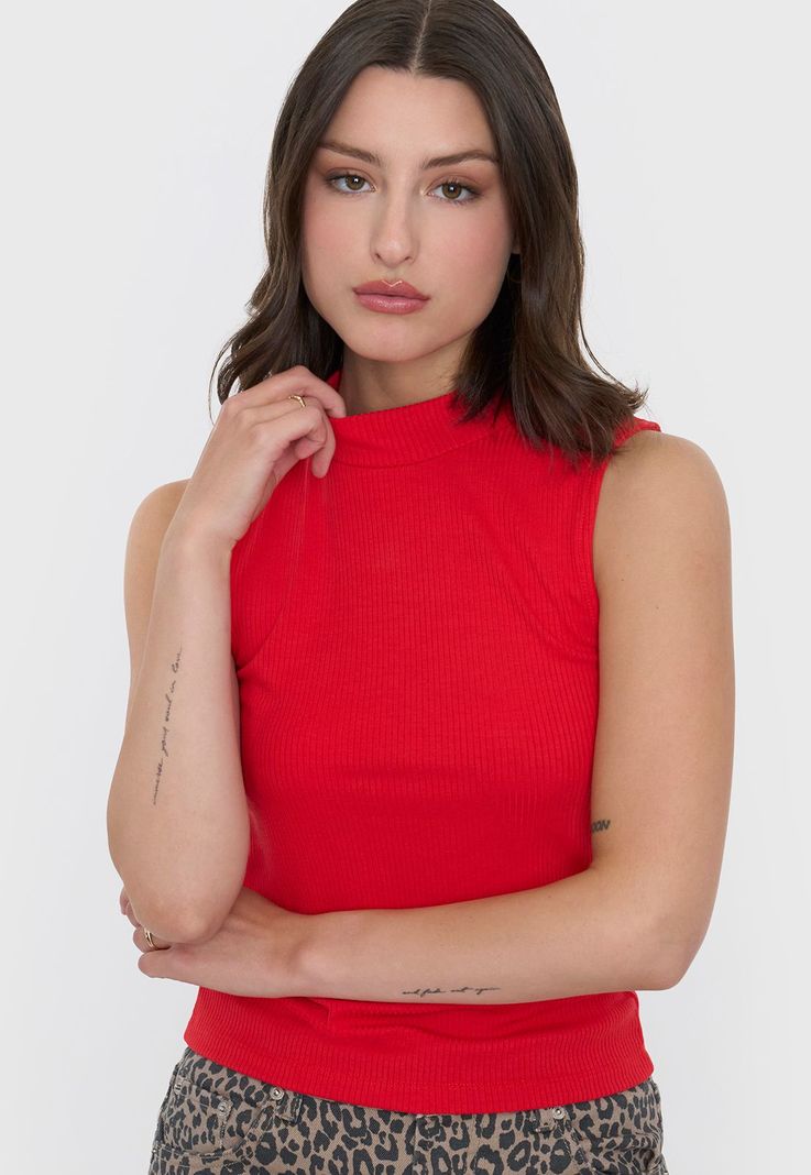 Polera Mujer Rib Halter Rojo Corona-2