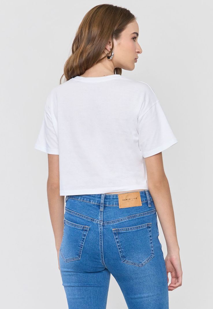 Polera Mujer Print Fun Manga Corta Crop Blanco Corona-1