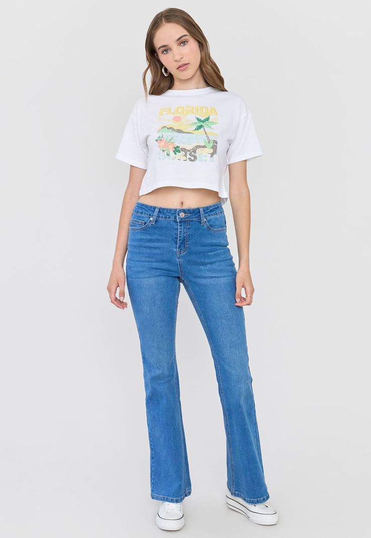 Polera Mujer Print Fun Manga Corta Crop Blanco Corona-3