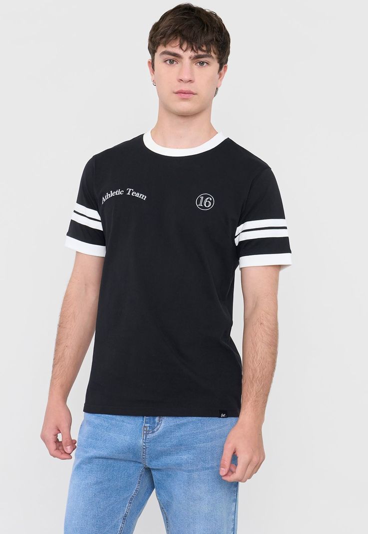 Polera Hombre Slim College Negro Corona-0