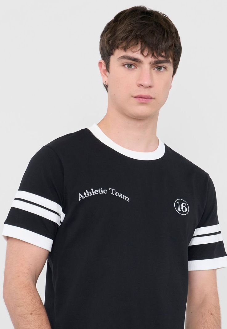 Polera Hombre Slim College Negro Corona-2