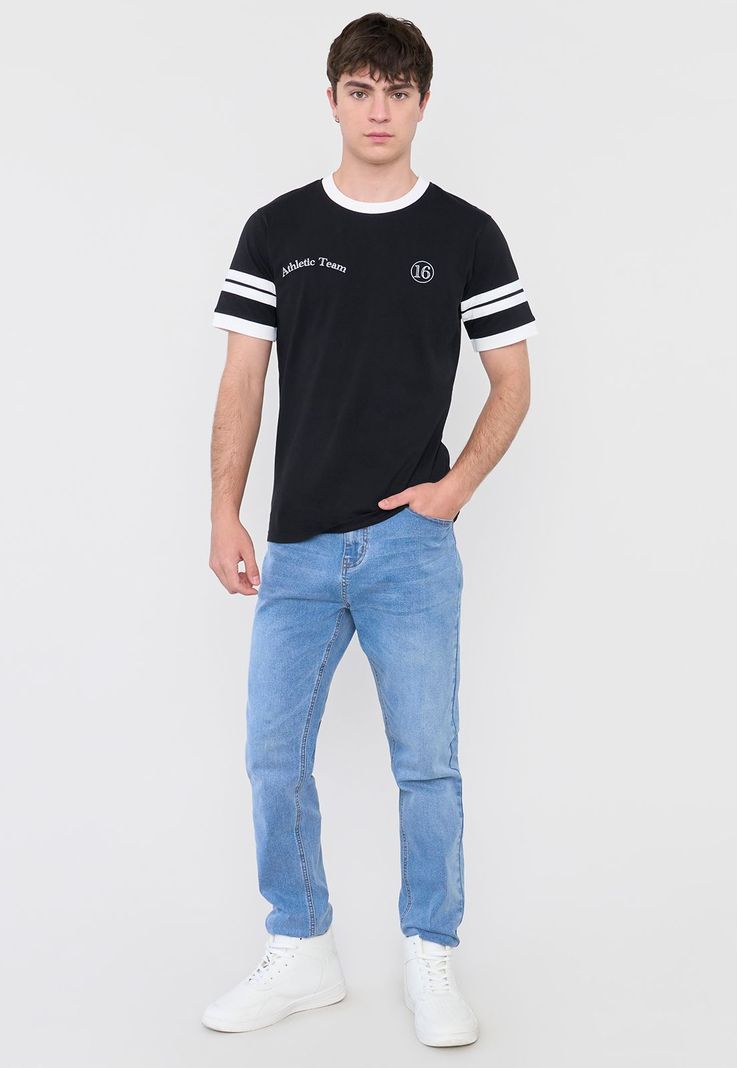 Polera Hombre Slim College Negro Corona-3
