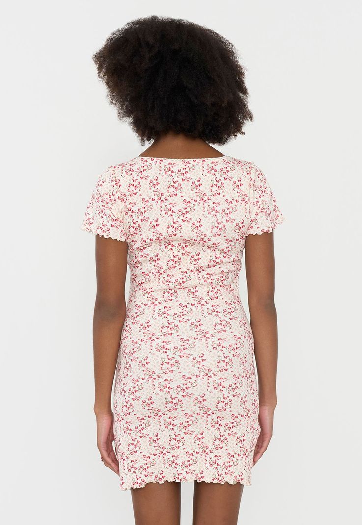 Vestido Mujer Manga Corta Print Flores Crema Corona-2
