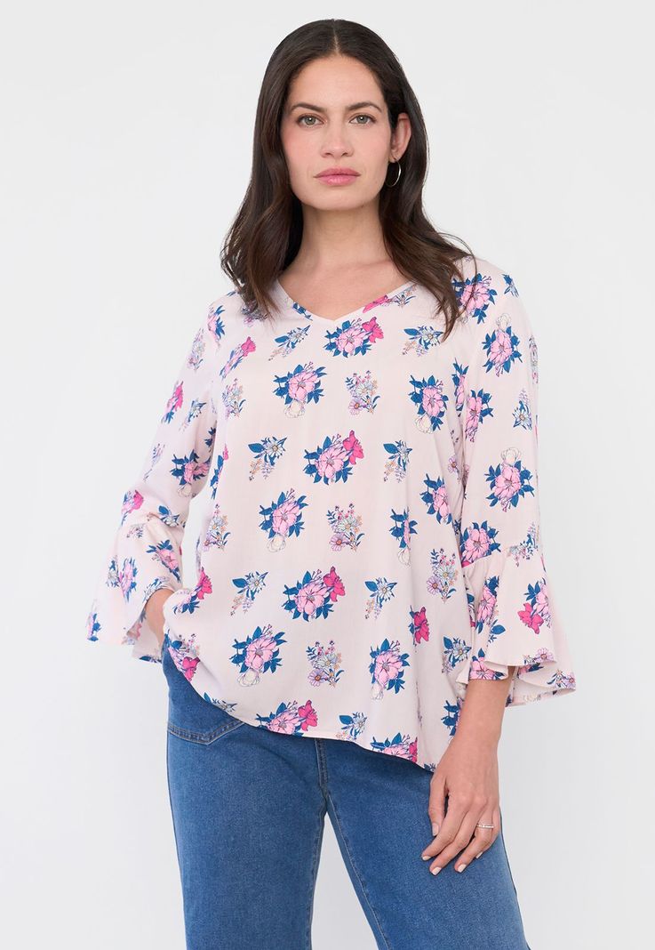 Blusa Mujer Manga Campana Palo Rosa Corona-0