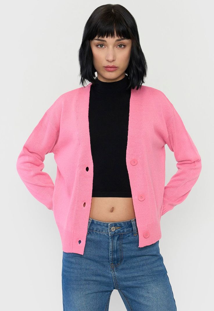 Sweater Mujer Cárdigan Regular Rosado Corona-0