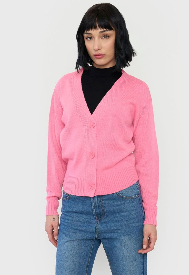 Sweater Mujer Cárdigan Regular Rosado Corona-2