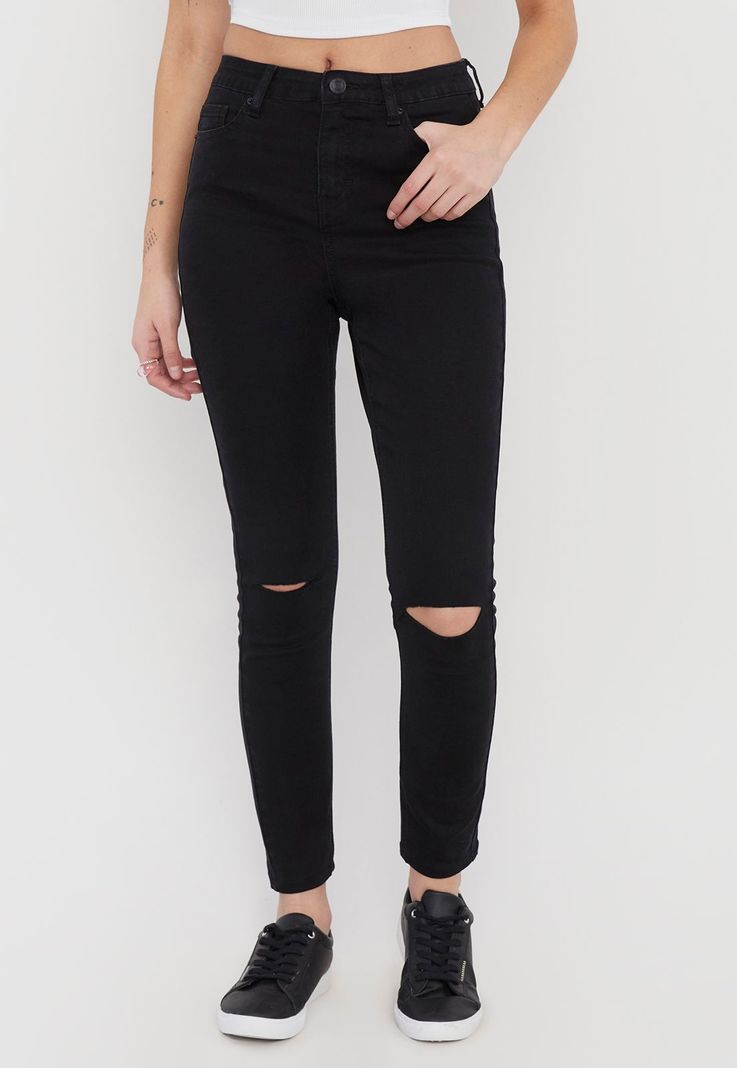 Jeans Mujer Skinny Destroyed Negro Corona-0