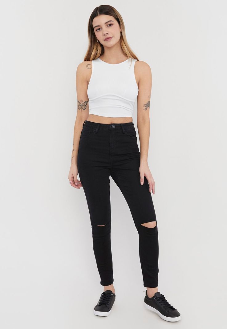 Jeans Mujer Skinny Destroyed Negro Corona-3