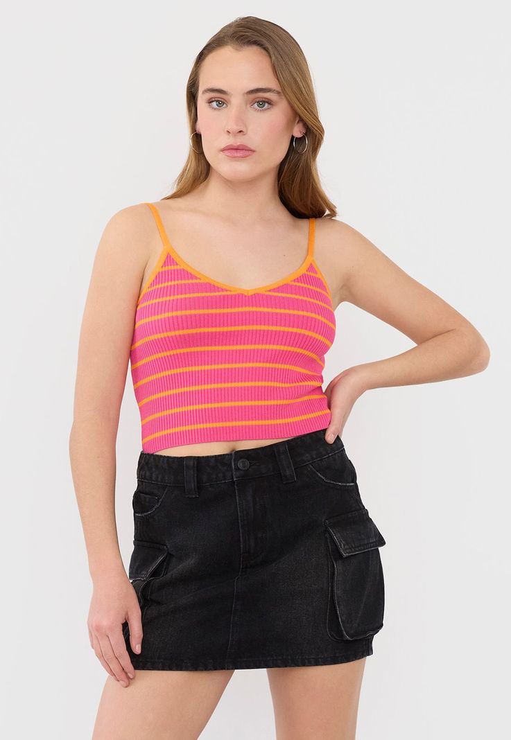Peto Mujer Tejido Cuello V Fucsia Corona-0