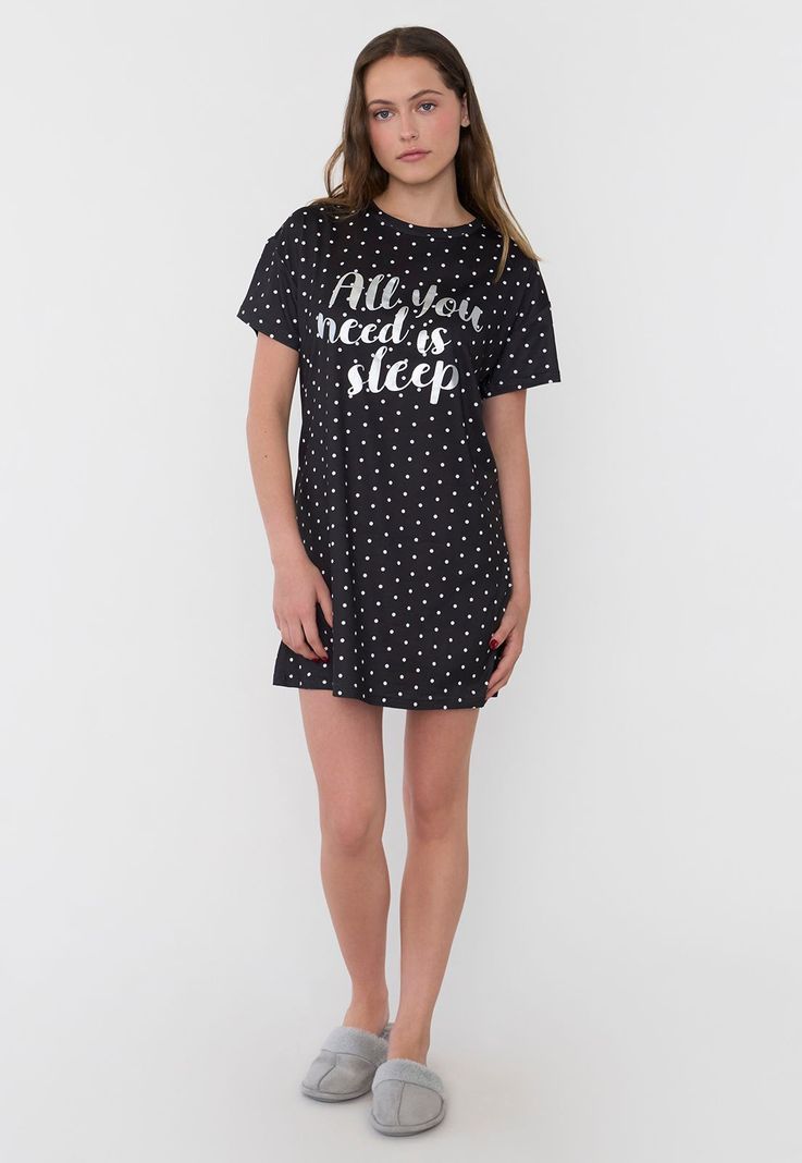 Camisa de Dormir Mujer Poliéster Puntos Negro Corona-3