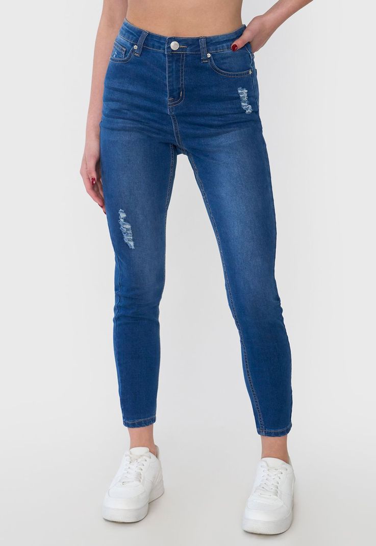 Jeans Mujer Skinny Fit Roturas Azul Oscuro Corona-1