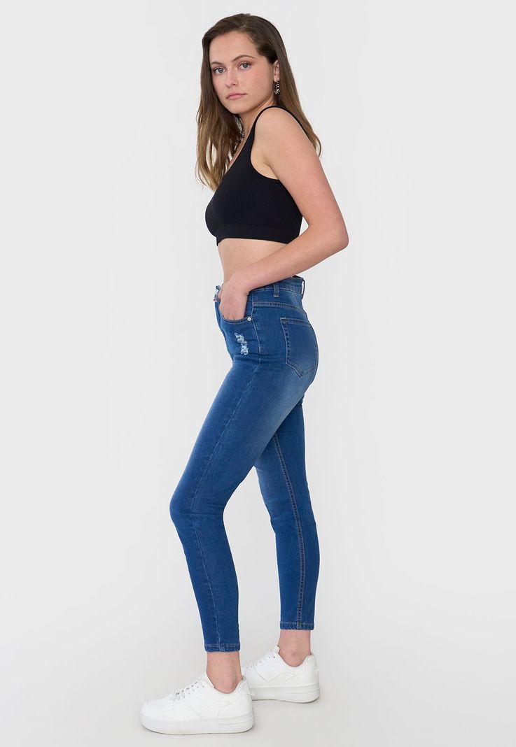 Jeans Mujer Skinny Fit Roturas Azul Oscuro Corona-3