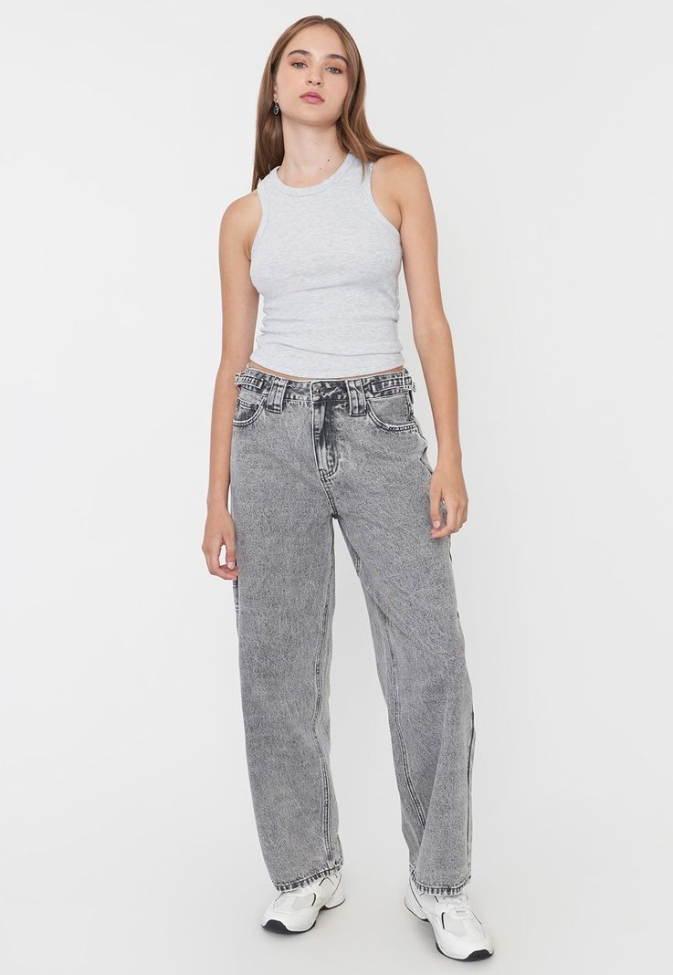 Jeans Mujer Baggy Fit Gris Corona-0