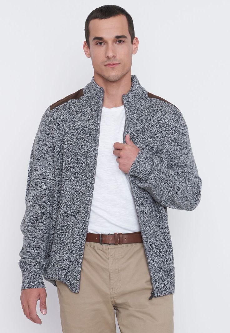 Tejido Hombre Full Zipper Suede Gris Corona-0