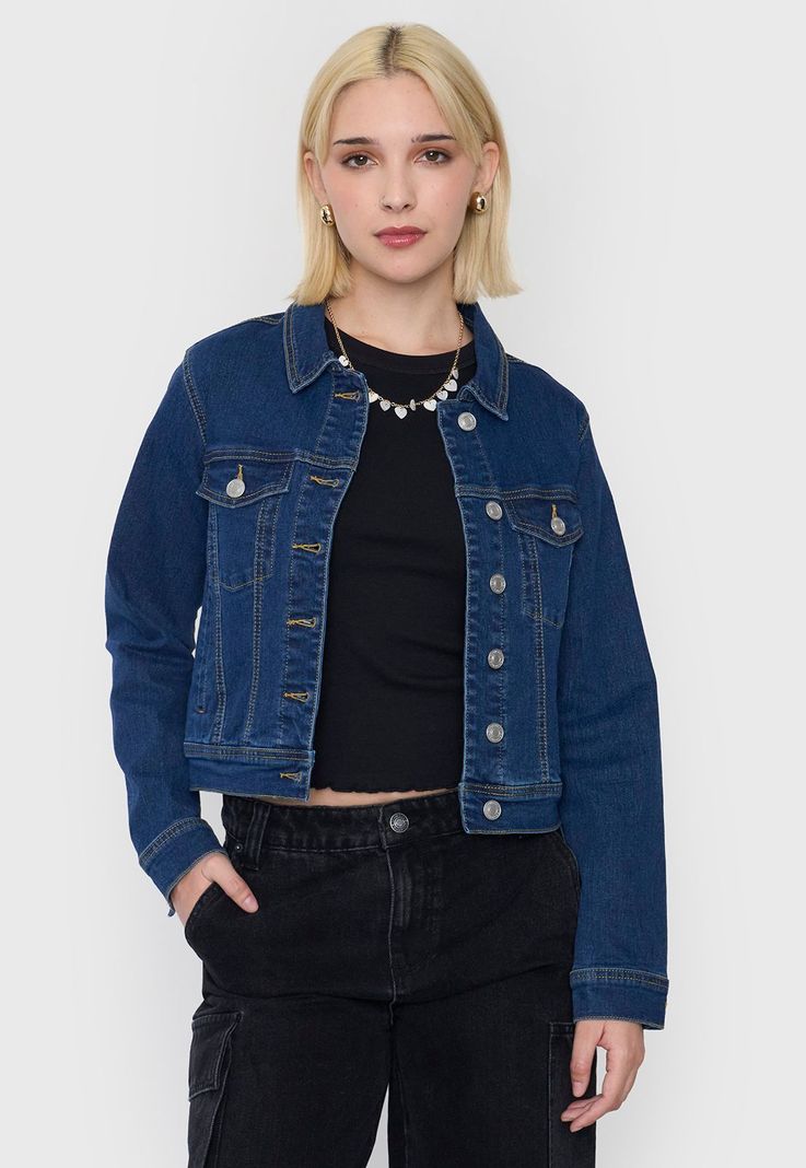 Chaqueta Mujer Trucker Elasticada Azul Oscuro Corona-0