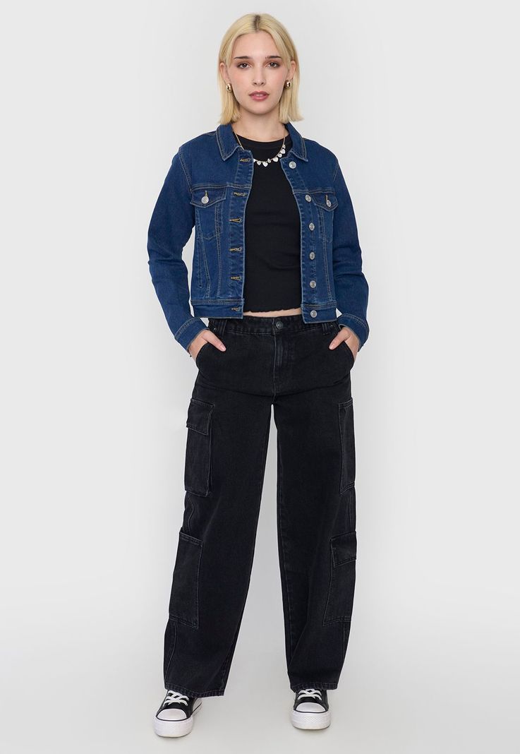 Chaqueta Mujer Trucker Elasticada Azul Oscuro Corona-3