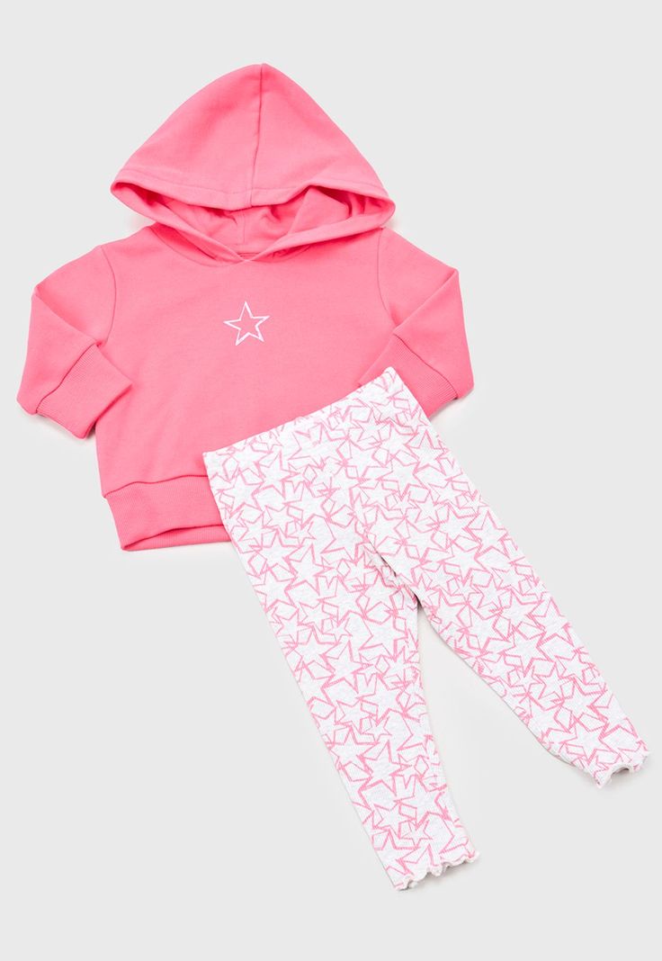 Conjunto Bebe Niña Poleron Hoodie + Calza Rosado Corona-0