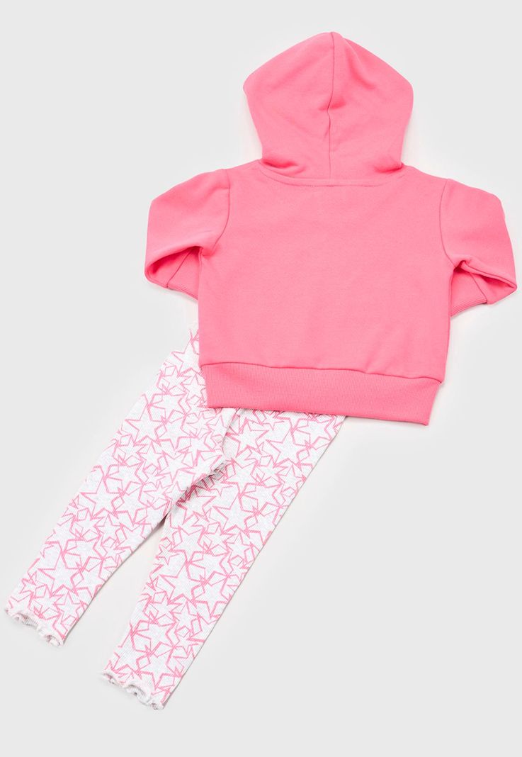 Conjunto Bebe Niña Poleron Hoodie + Calza Rosado Corona-1