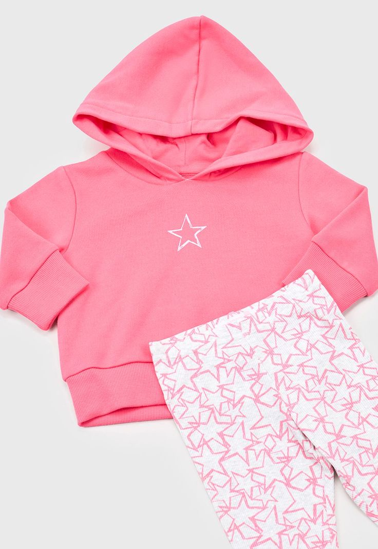 Conjunto Bebe Niña Poleron Hoodie + Calza Rosado Corona-2