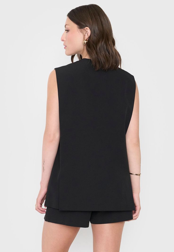 Blazer Mujer Sin Mangas Botones Negro Corona-1