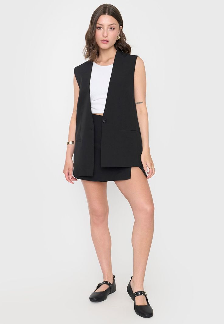 Blazer Mujer Sin Mangas Botones Negro Corona-3