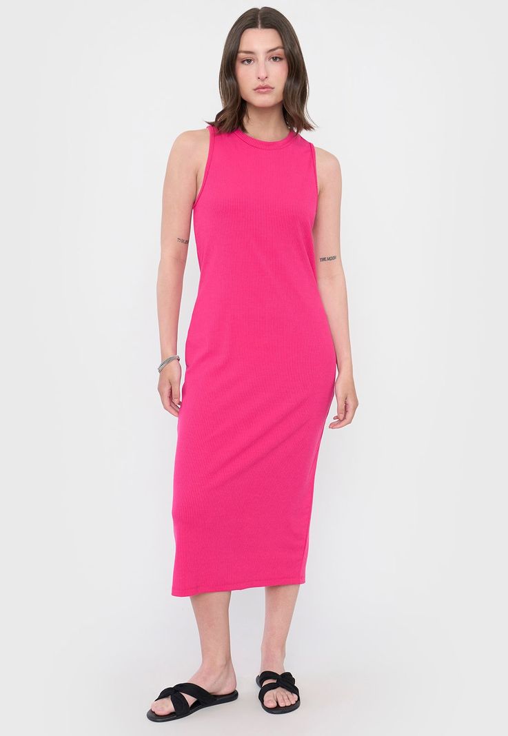 Vestido Mujer Largo Rib Fucsia Corona-0