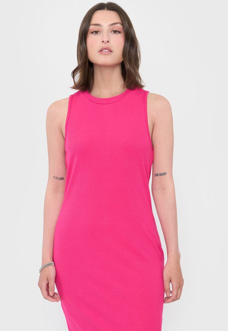 Vestido Mujer Largo Rib Fucsia Corona-2