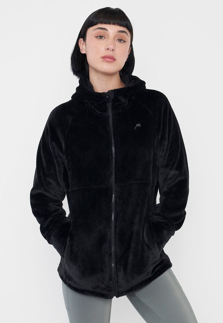 Polerón Mujer Deportivo Peludo Color Negro Corona-0