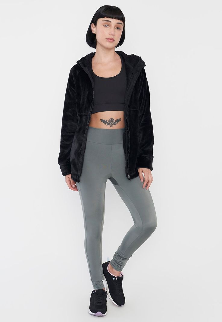 Polerón Mujer Deportivo Peludo Color Negro Corona-3