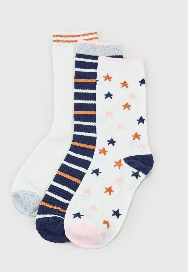 Calcetines Mujer Tripack Largos Mix Blanco/Navy Corona-0