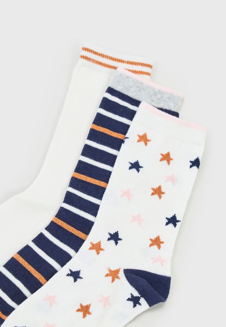 Calcetines Mujer Tripack Largos Mix Blanco/Navy Corona-1