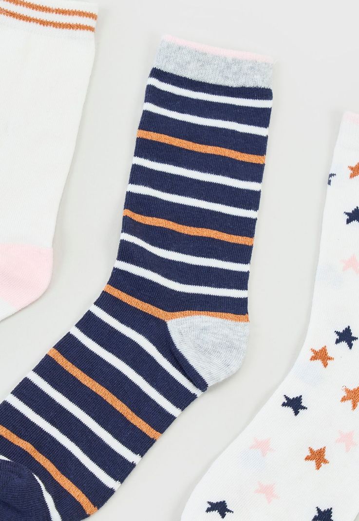 Calcetines Mujer Tripack Largos Mix Blanco/Navy Corona-3