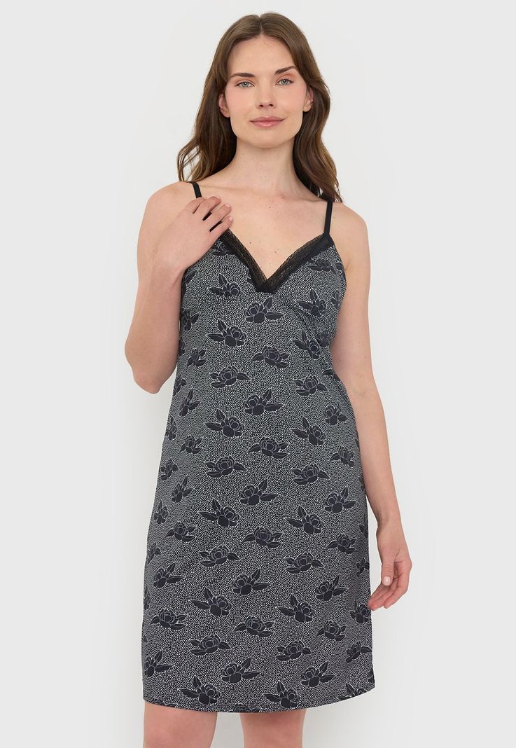 Camisón Mujer Print Flores Negro Corona-0