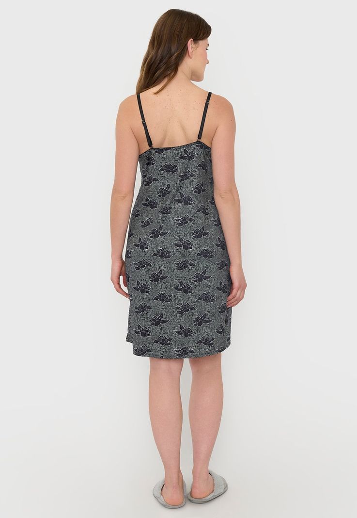 Camisón Mujer Print Flores Negro Corona-1