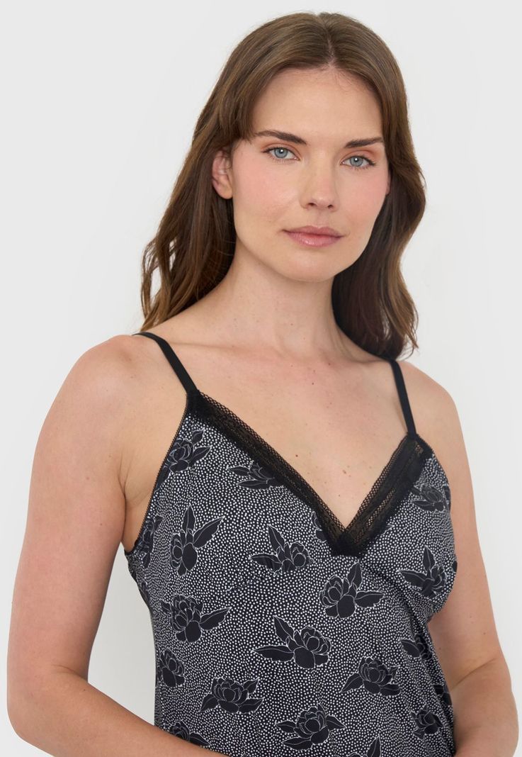 Camisón Mujer Print Flores Negro Corona-2