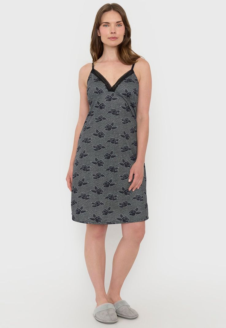 Camisón Mujer Print Flores Negro Corona-3