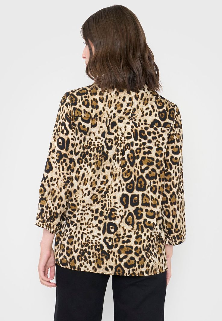 Blusa Mujer Cuello Camisero M/L Print Café Corona-1