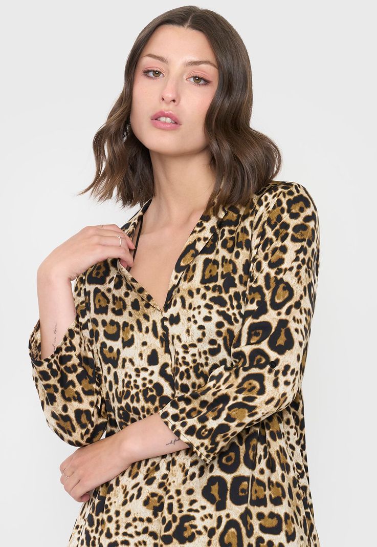 Blusa Mujer Cuello Camisero M/L Print Café Corona-2