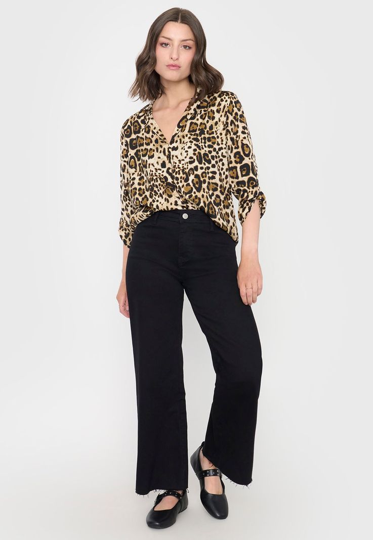 Blusa Mujer Cuello Camisero M/L Print Café Corona-3