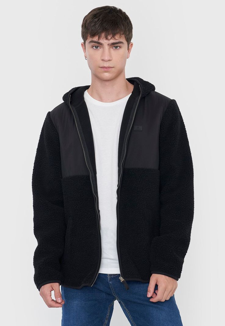 Casaca Hombre Sherpa Hoodie Negro Corona-2