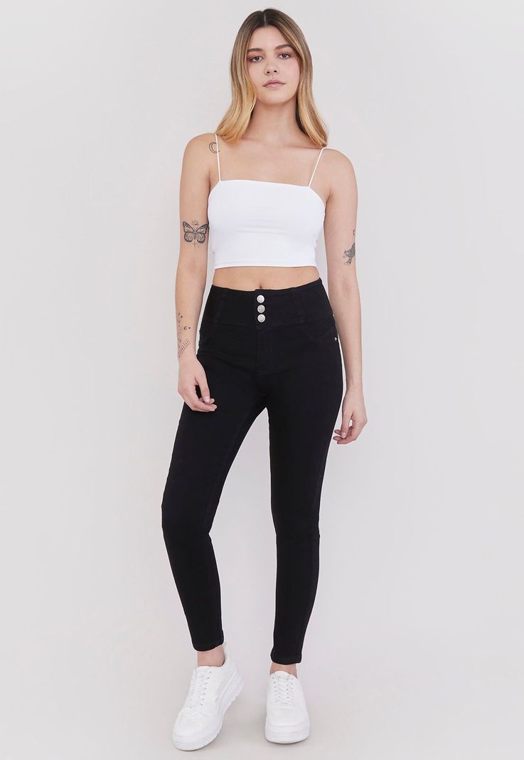 Jeans Mujer 3 Botones Push Up Negro Corona-0