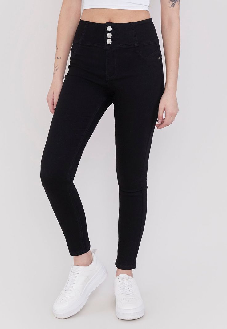 Jeans Mujer 3 Botones Push Up Negro Corona-1