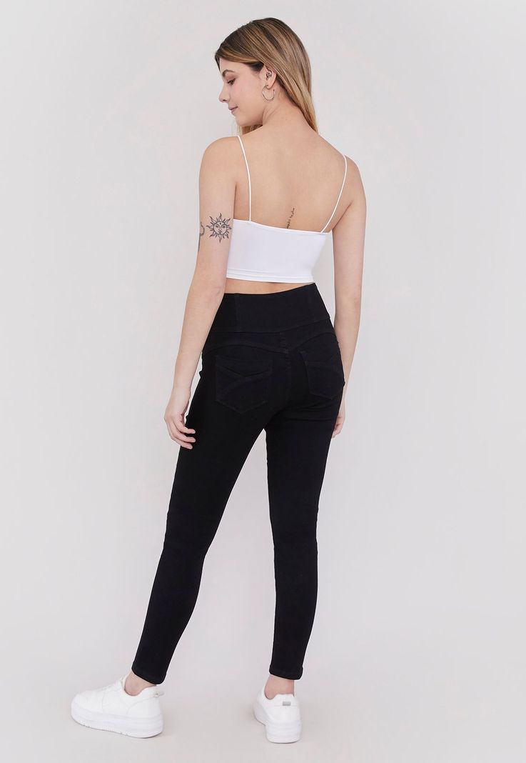 Jeans Mujer 3 Botones Push Up Negro Corona-2