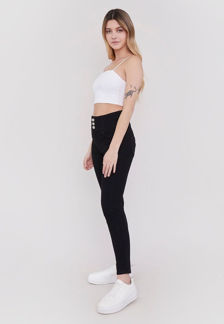Jeans Mujer 3 Botones Push Up Negro Corona-3