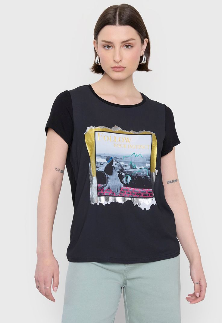 Polera Mujer Estampada Negro 1 Corona-0