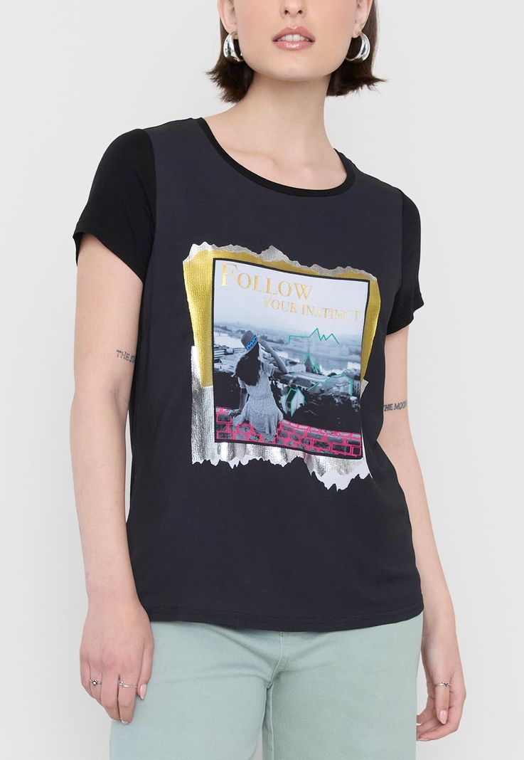 Polera Mujer Estampada Negro 1 Corona-2