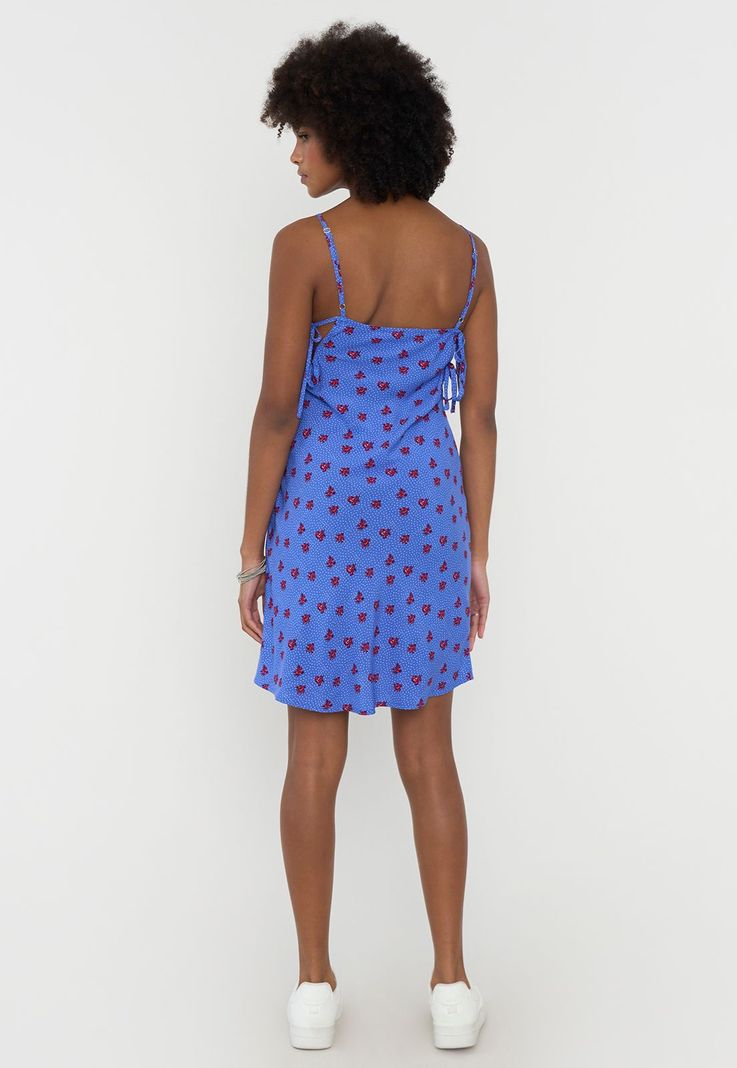 Vestido Mujer Corto Amarras Laterales Print Azul Corona-2