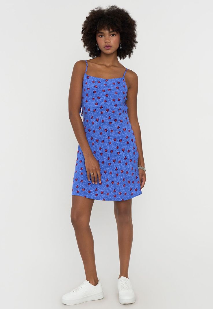Vestido Mujer Corto Amarras Laterales Print Azul Corona-3