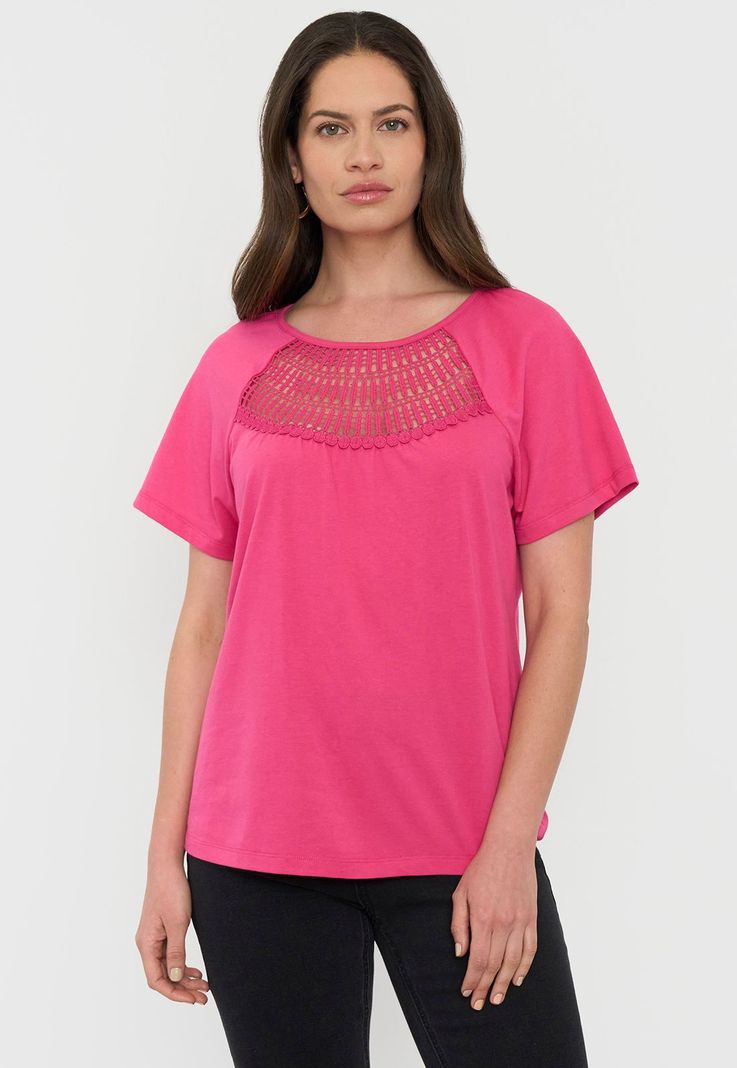 Polera Mujer Escote Macramé Fucsia Corona-0