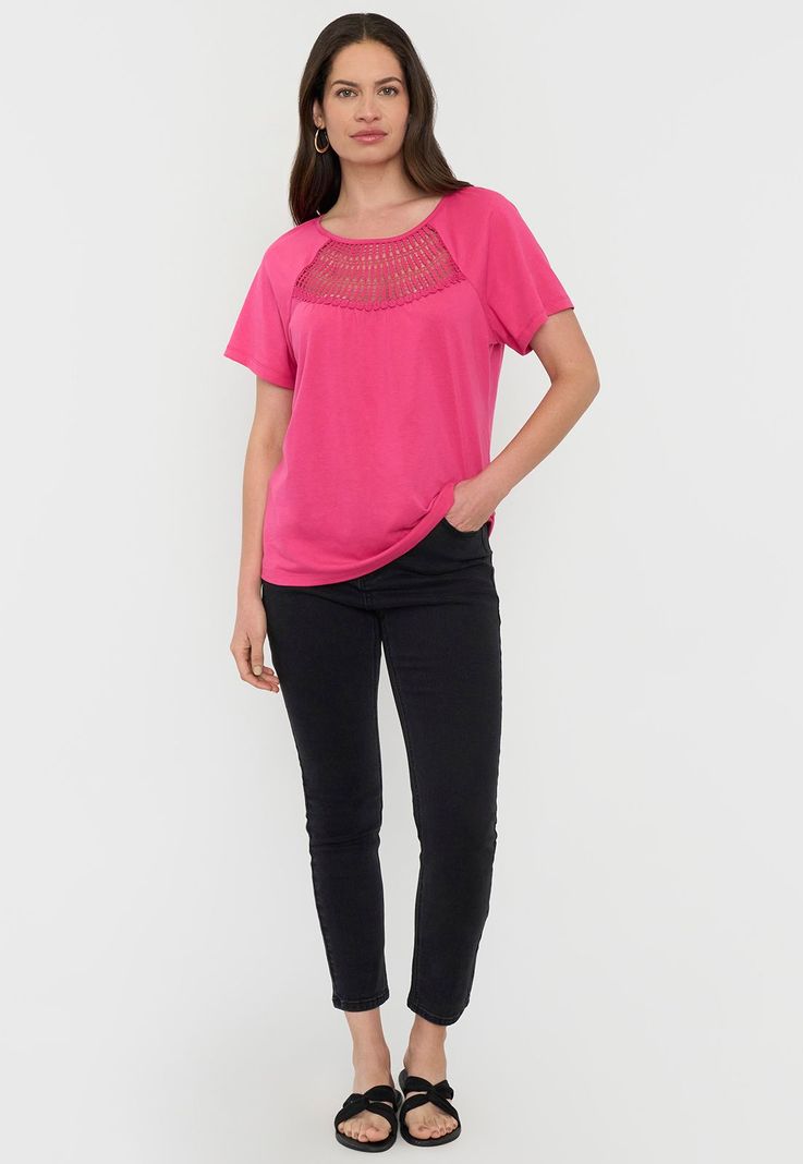 Polera Mujer Escote Macramé Fucsia Corona-3
